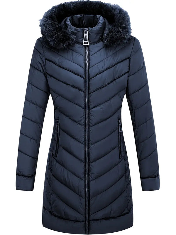 Alisia - Zip-up Pelzkapuze Pufferjacke