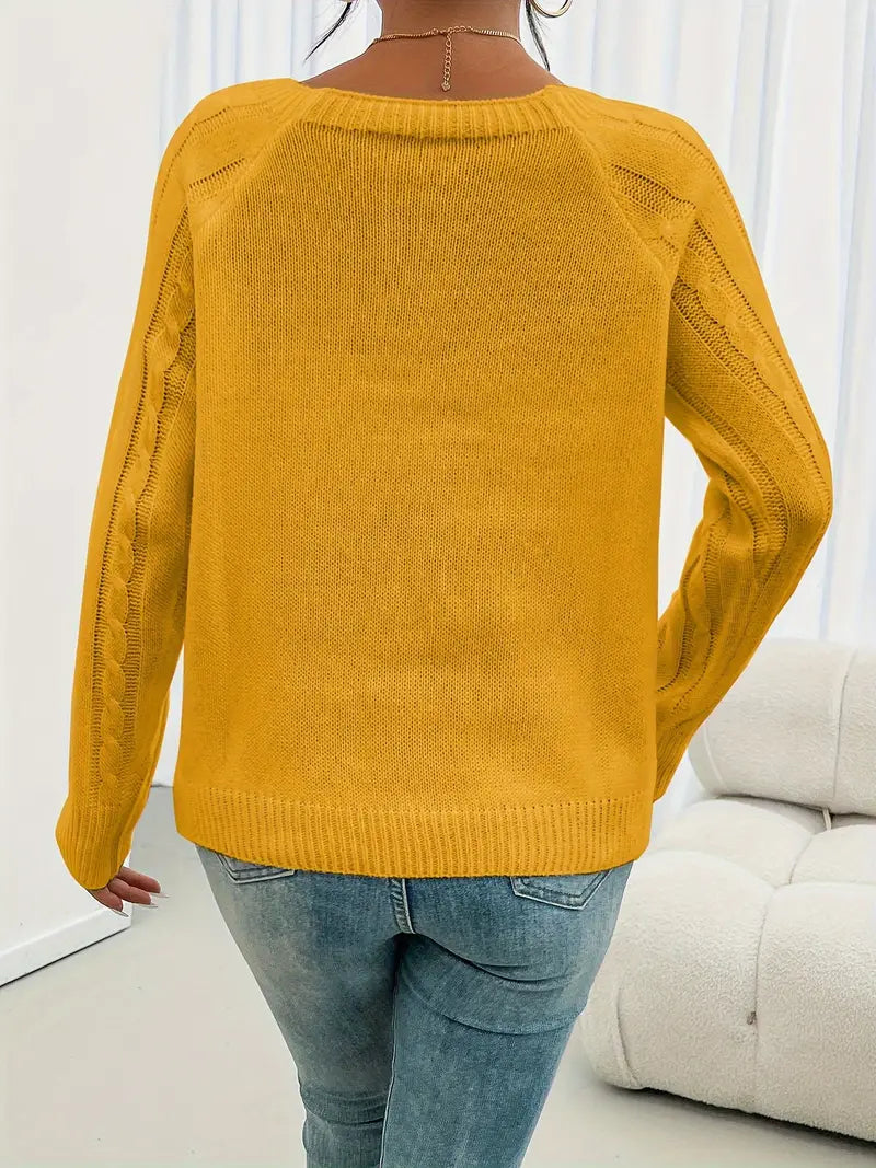 Ava – Casual Crew Pullover mit langen Ärmeln und Strickmuster