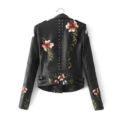 Yvonne – Lederjacke mit Blumenstickerei