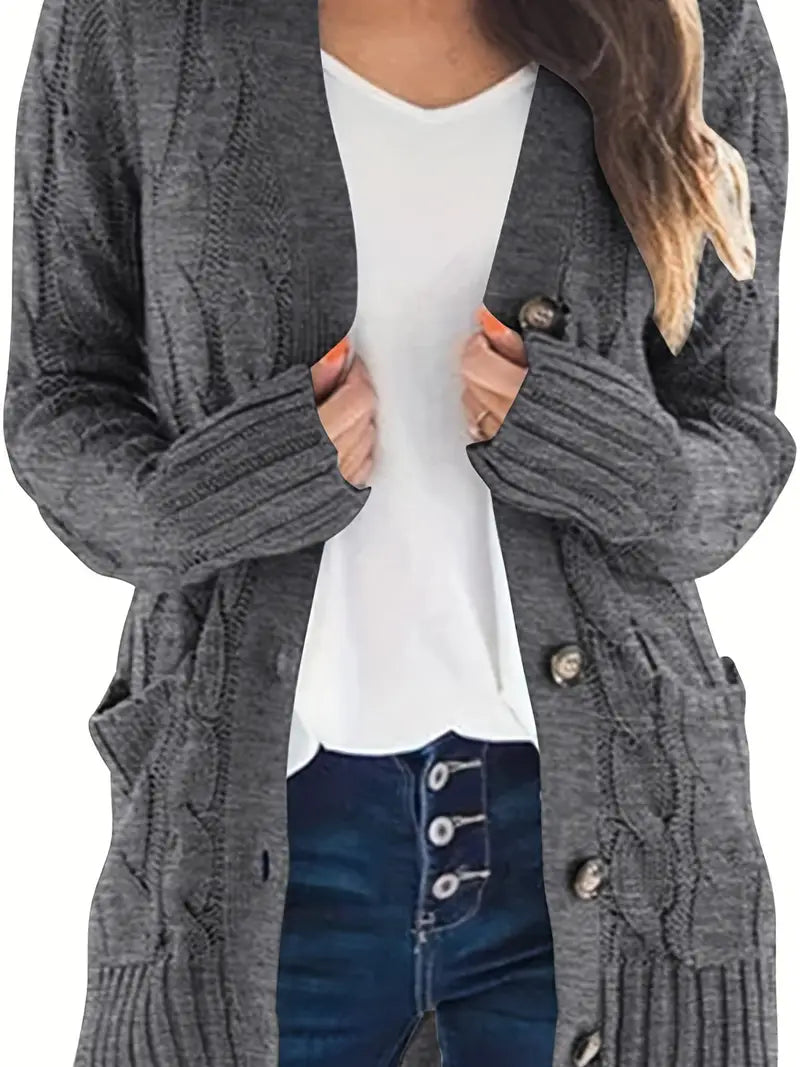 Mia – Casual Kabelgebreid Vest mit Knoopsluiting