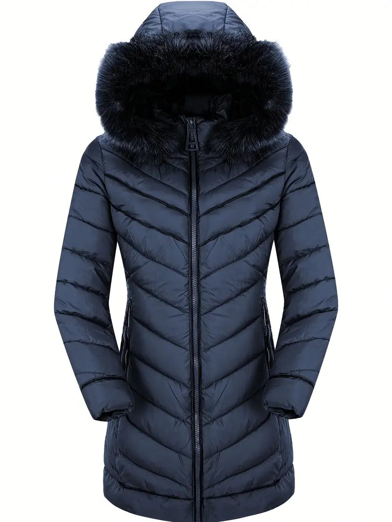 Alisia - Zip-up Pelzkapuze Pufferjacke