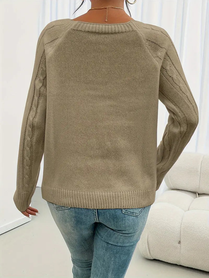 Ava – Casual Crew Pullover mit langen Ärmeln und Strickmuster