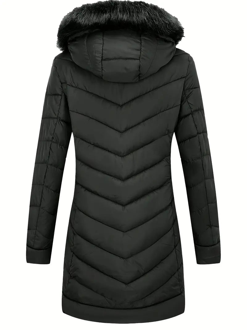 Alisia - Zip-up Pelzkapuze Pufferjacke