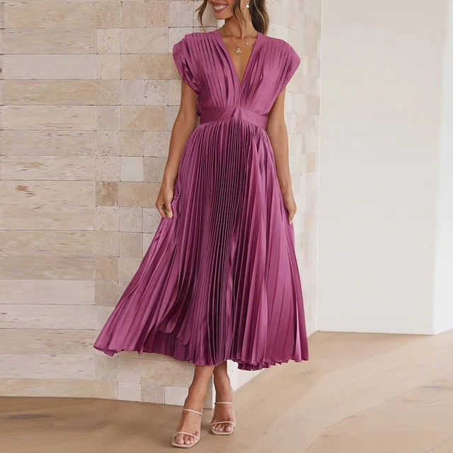 Vela - Maxikleid mit V-Ausschnitt und Falten