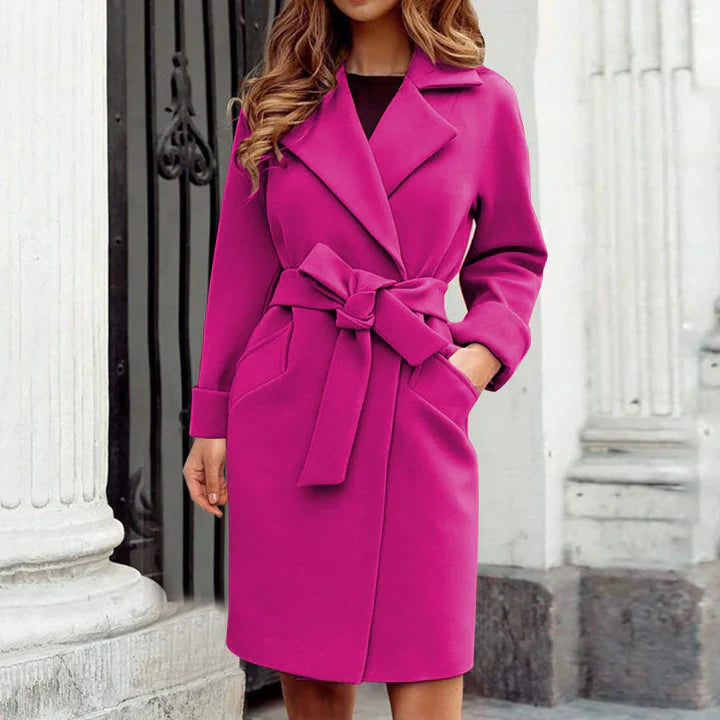 Karina - Langer Trenchcoat Wintermantel mit Knopfsystem