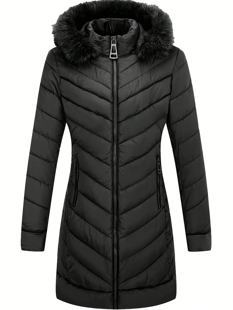 Alisia - Zip-up Pelzkapuze Pufferjacke