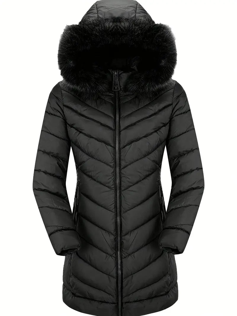 Alisia - Zip-up Pelzkapuze Pufferjacke