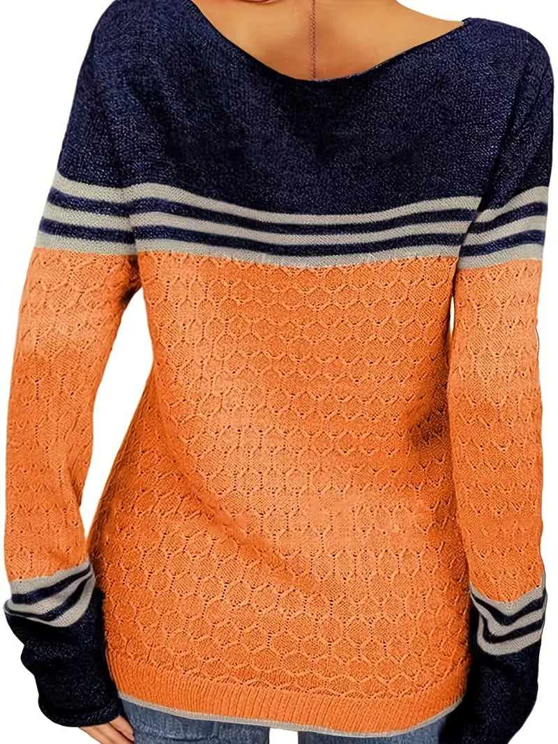 Mya – Trendy Farbblock Streifen Crew Neck Pullover