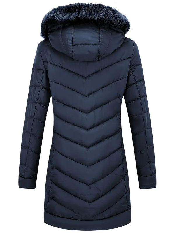 Alisia - Zip-up Pelzkapuze Pufferjacke