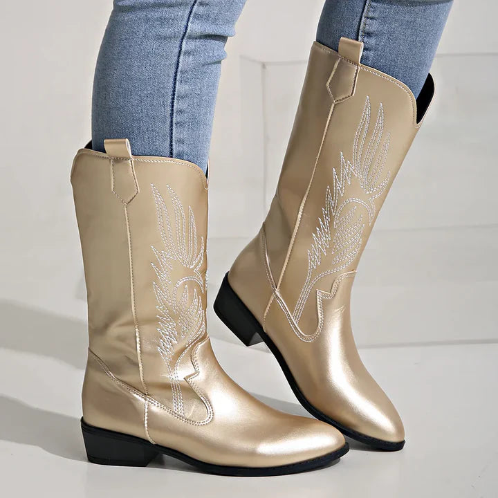 Mia – PU Leder Cowboy Stiefel mit weichem Innenfutter