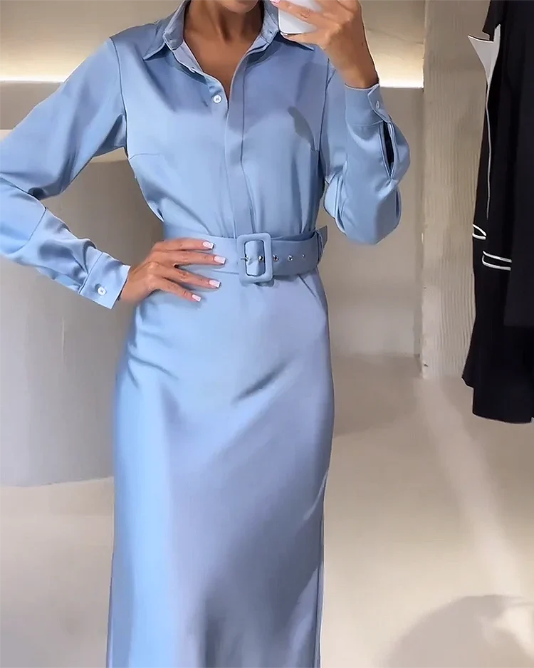 KIMMY Kleid - Langärmliges Kleid mit Gürtel für Stilvolle Damen